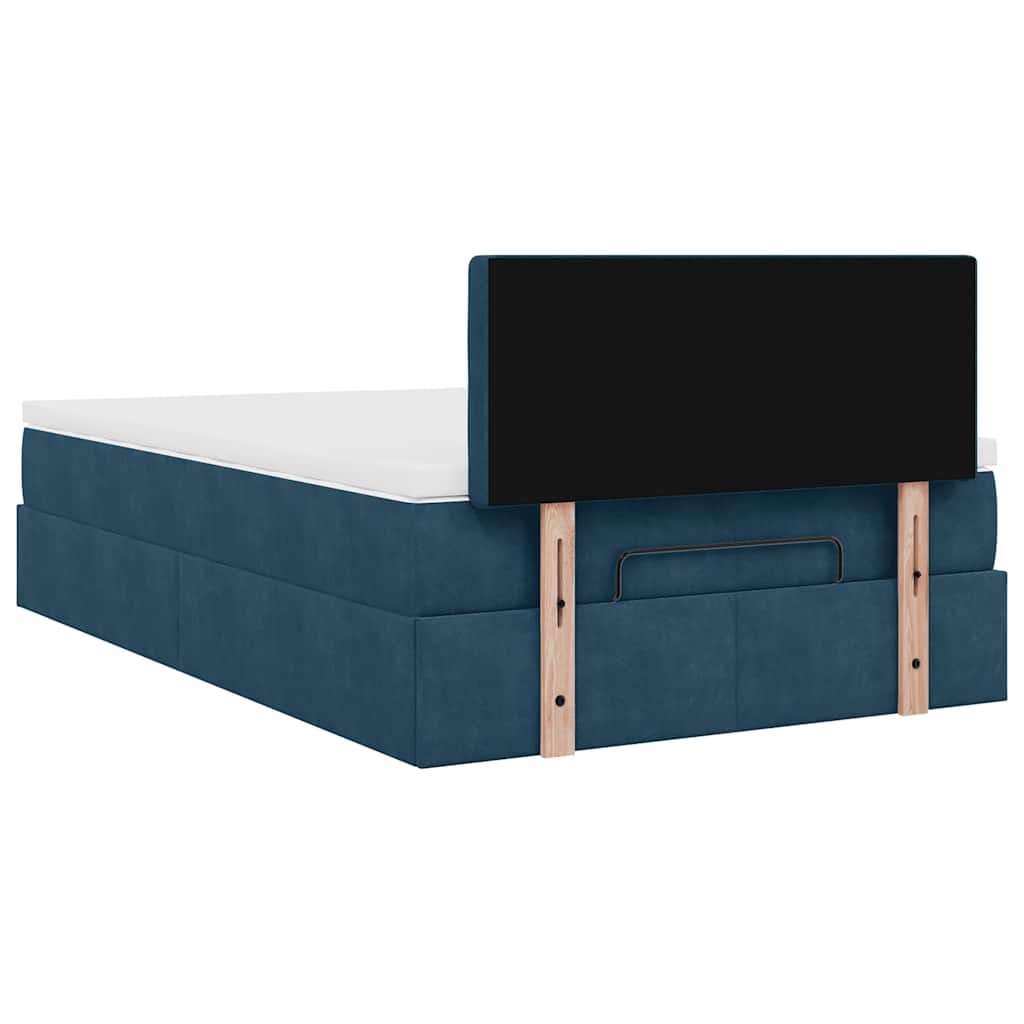 Struttura Letto Pouf con Materasso Blu Scuro 120x200 cm Velluto