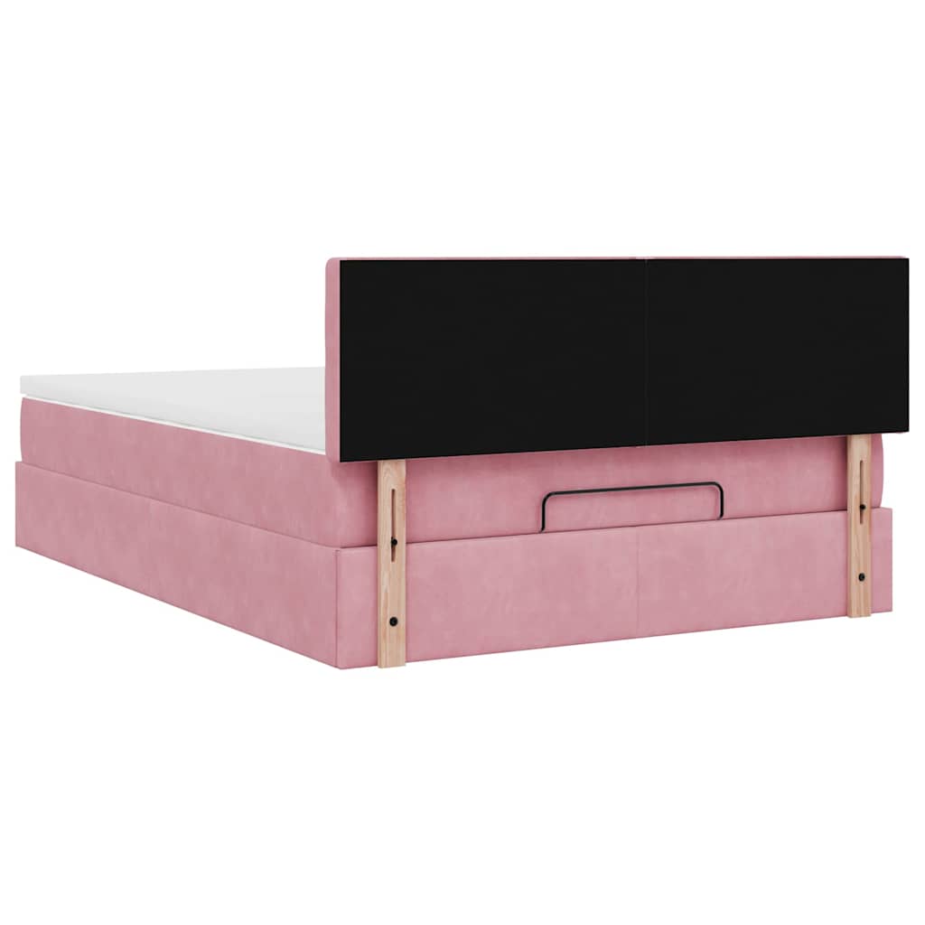 Struttura Letto Pouf con Materasso Rosa 140x200 cm in Velluto | homemem39