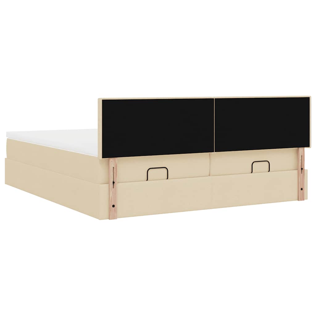 Struttura Letto Pouf con Materassi Crema 200x200 cm in Tessuto