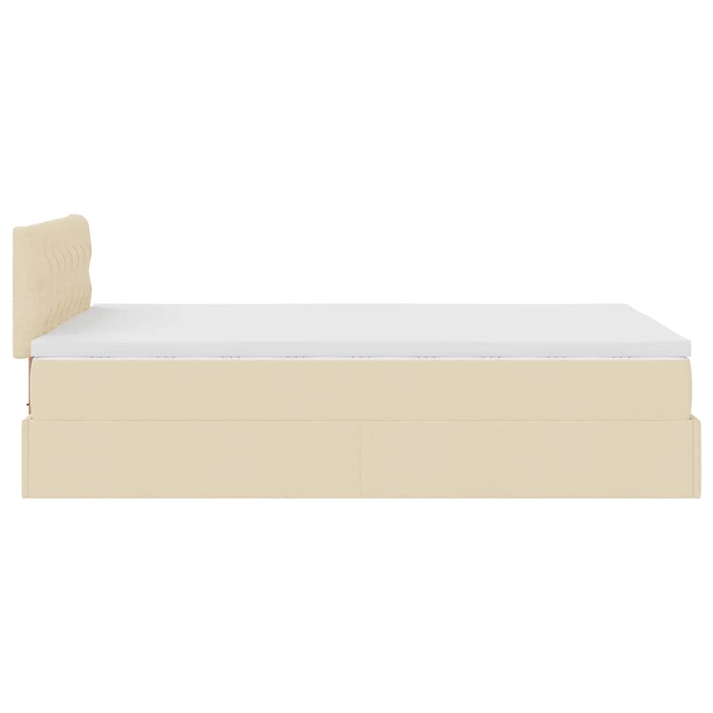Pouf Letto con Materasso e LED Crema 120x190cm in Tessuto