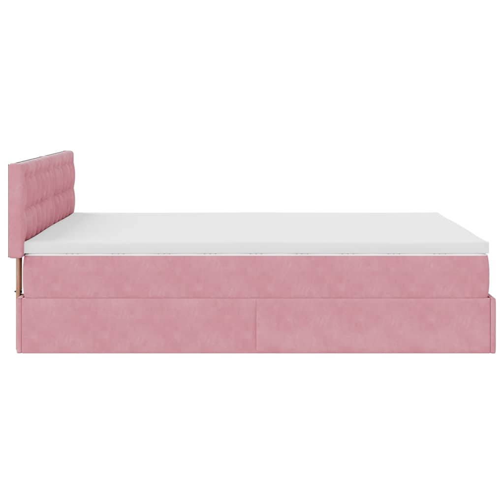 Struttura Letto Pouf con Materasso Rosa 140x200 cm in Velluto - homemem39
