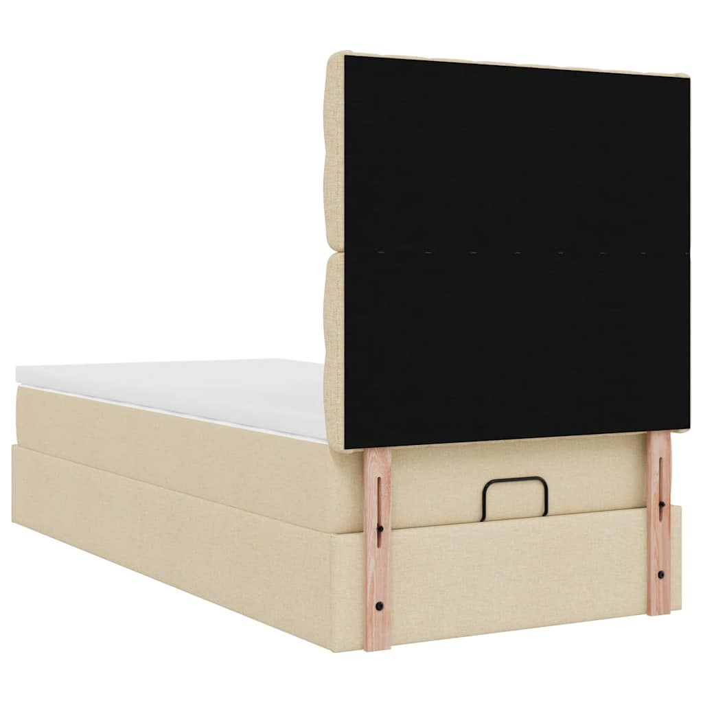 Pouf Letto con Materasso Crema 100x200 cm in Tessuto