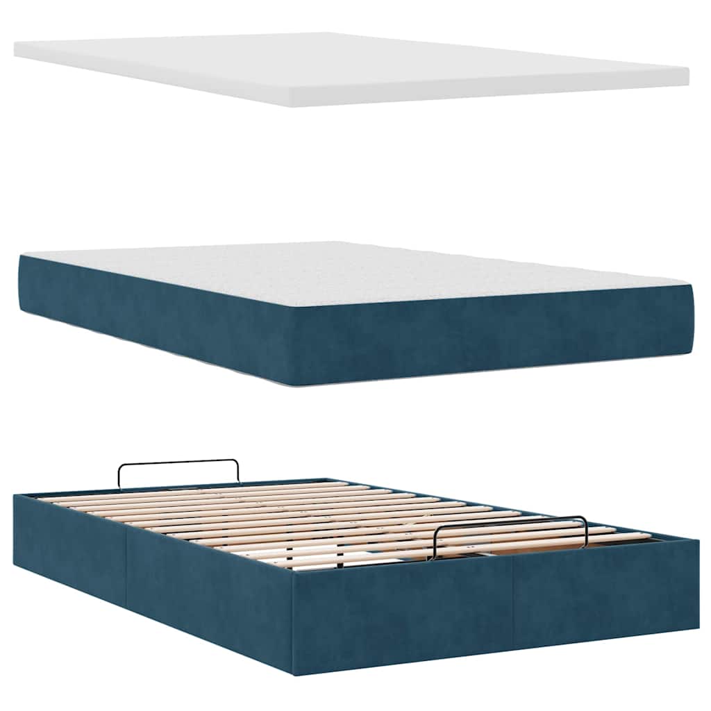 Struttura Letto Pouf con Materassi Blu Scuro 120x200 cm Velluto | homemem39