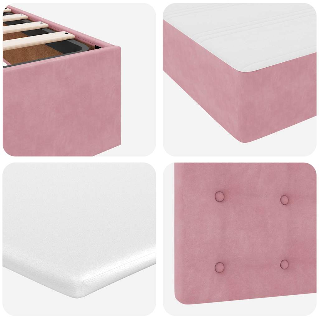 Struttura Letto Pouf con Materassi Rosa 160x200 cm Velluto