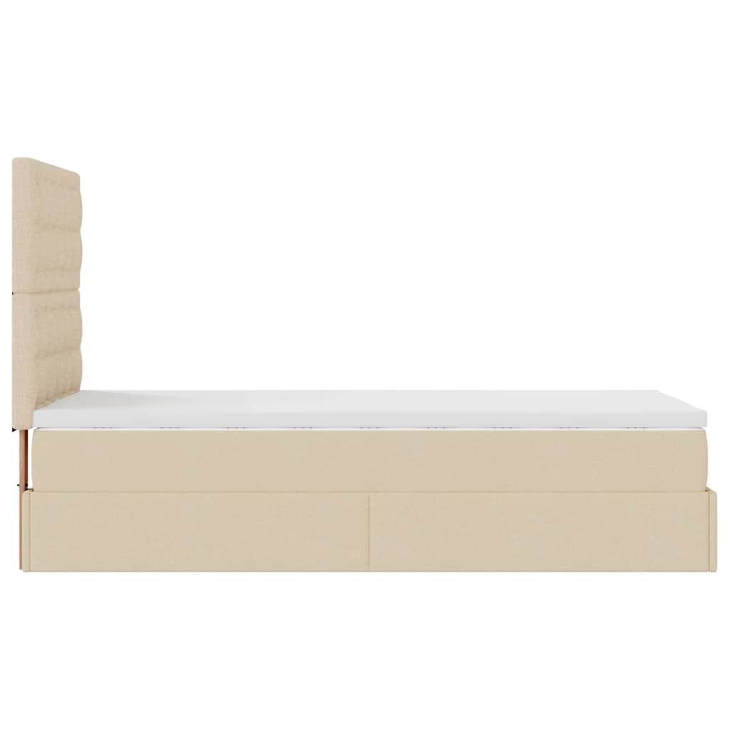 Struttura Letto Pouf con Materasso Crema 100x200 cm in Tessuto