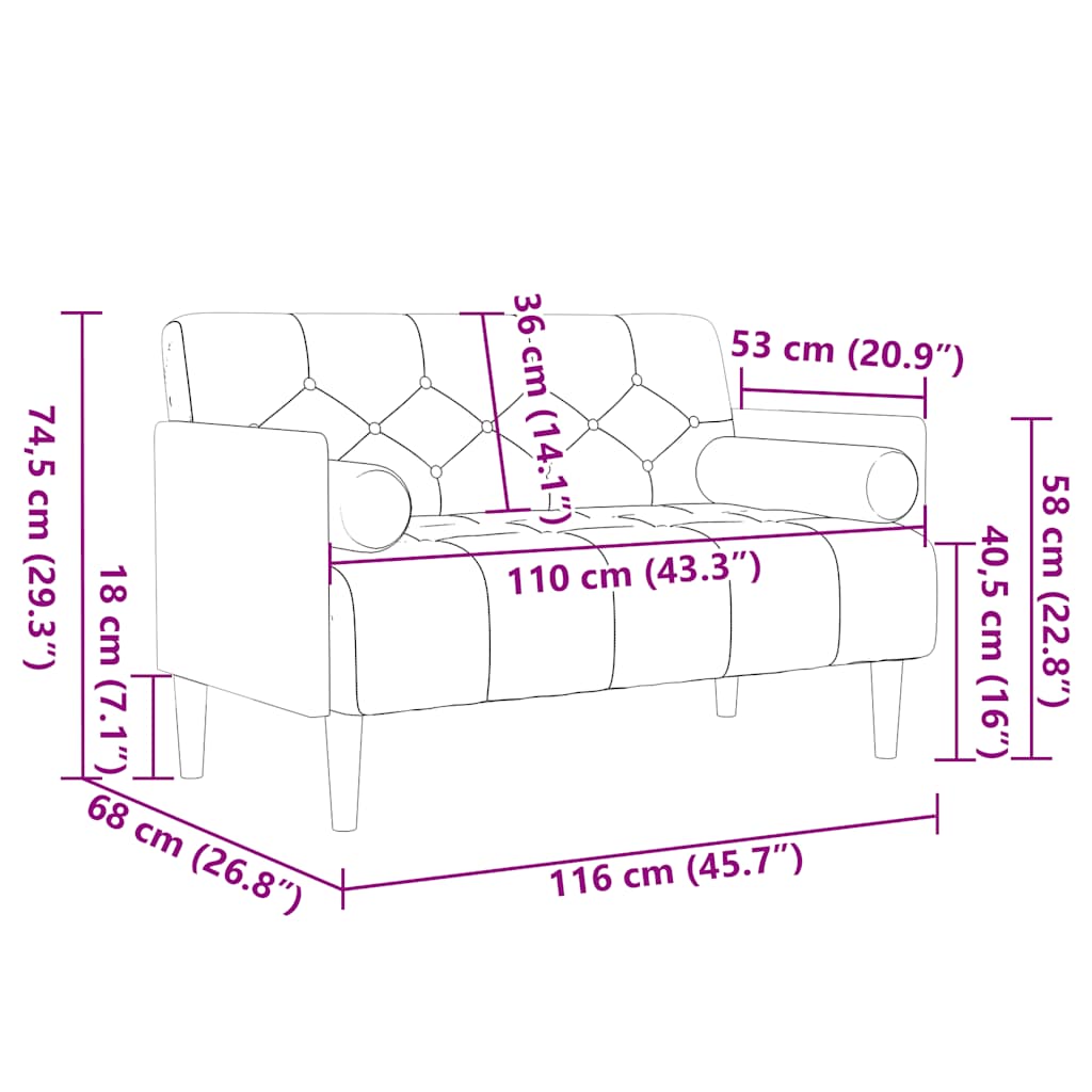 Divano Divanetto con Cuscini Bolster Crema 110 cm Velluto | homemem39