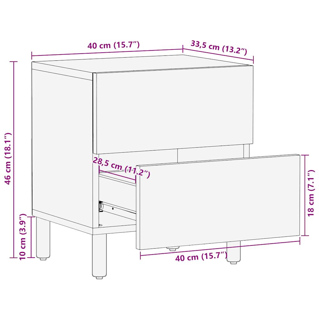 Comodino Nero 40x33,5x46 cm in Legno Massello di Mango Grezzo - homemem39