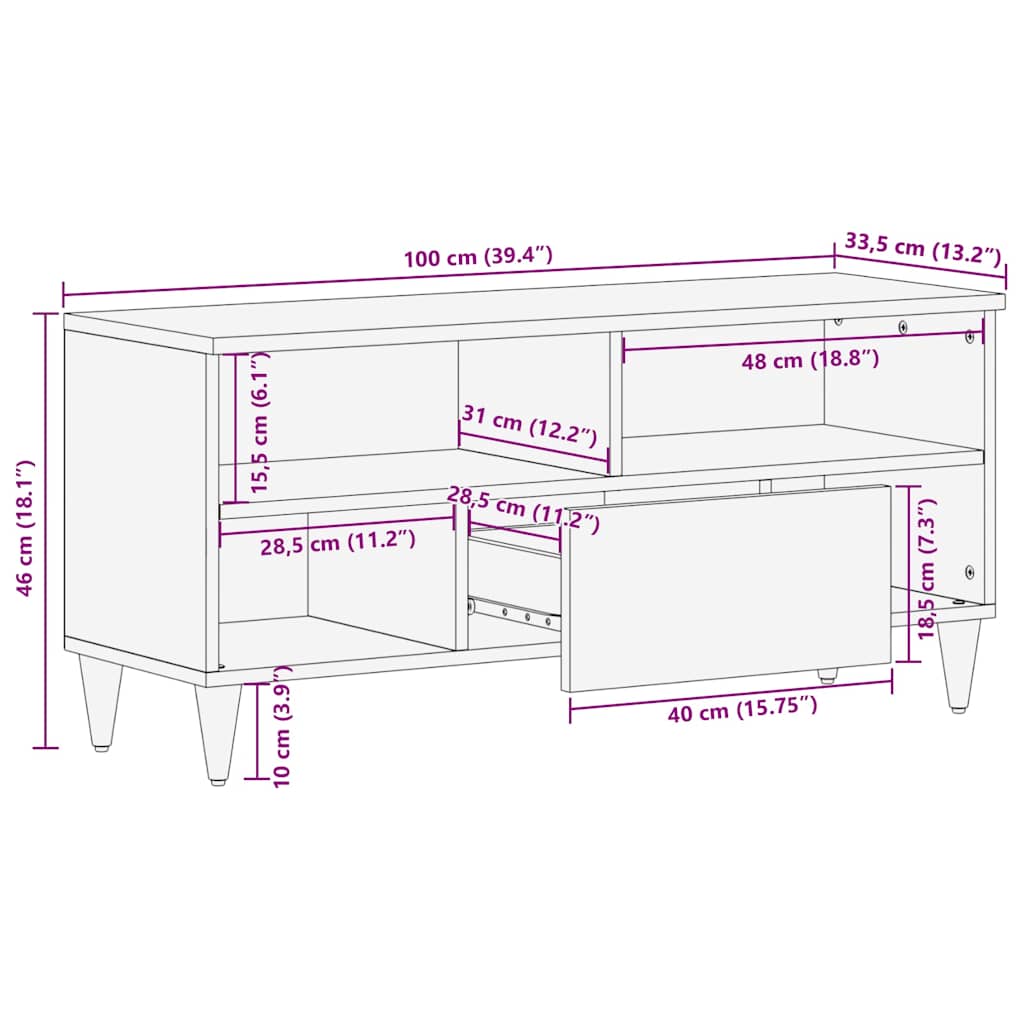 Mobile Porta TV 100x33,5x46 cm in Legno Massello di Mango | homemem39