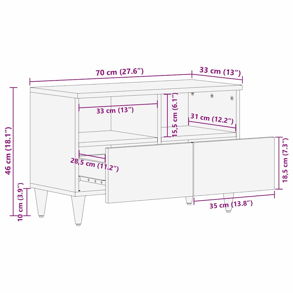 Mobile TV Marrone miele 70 x 33 x 46 cm Legno di mango massello | homemem39