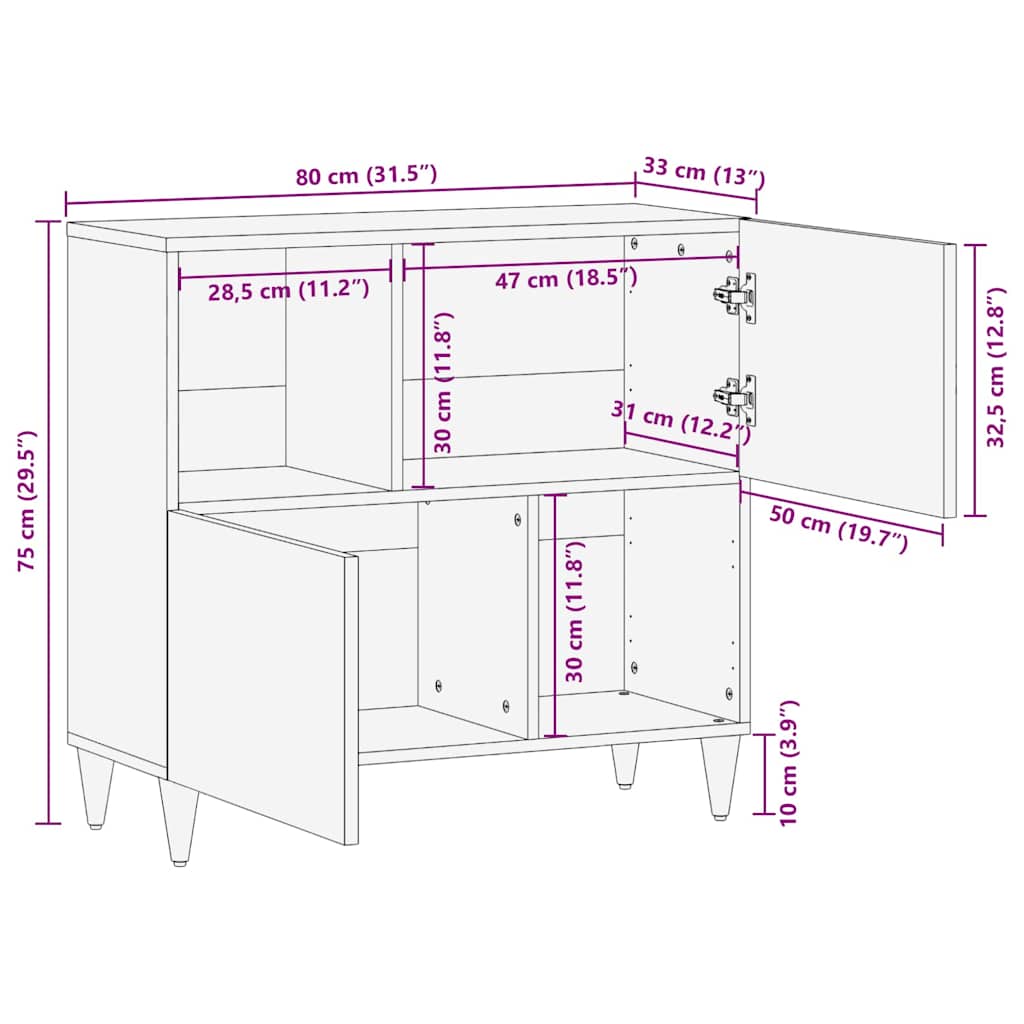 Credenza Marrone 80 x 33 x 75 cm Legno di mango massello