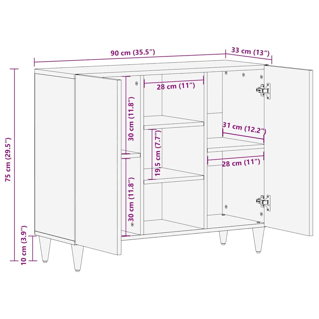 Credenza Marrone 90 x 33 x 75 cm Legno di mango massello | homemem39