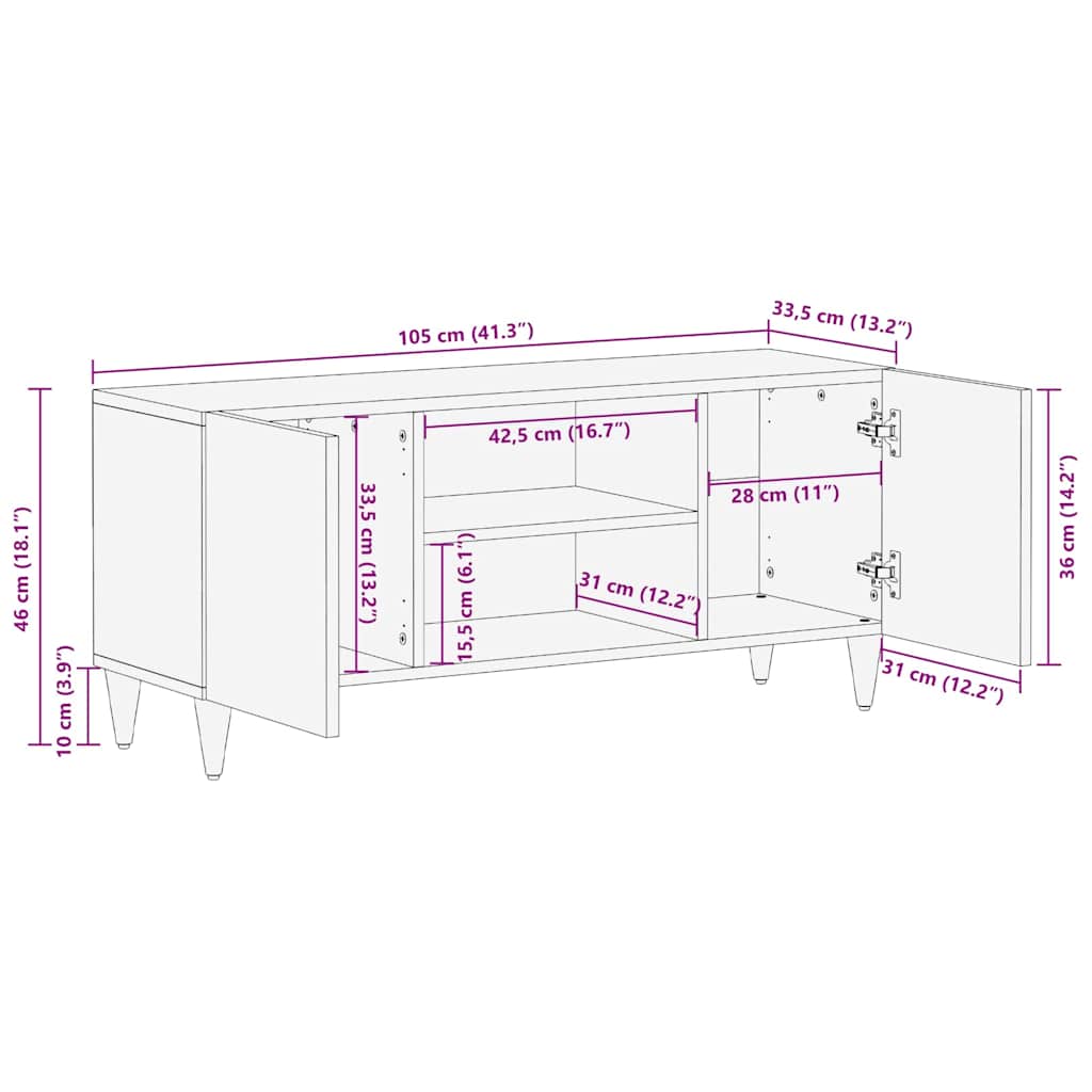 Mobile TV Marrone 105 x 33,5 x 46 cm Legno di mango massello | homemem39