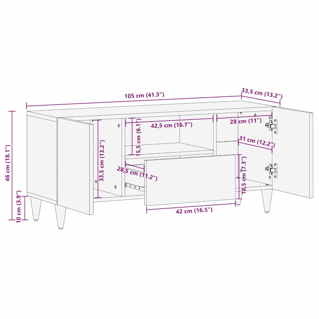 Mobile TV Marrone 105 x 33,5 x 46 cm Legno di mango massello