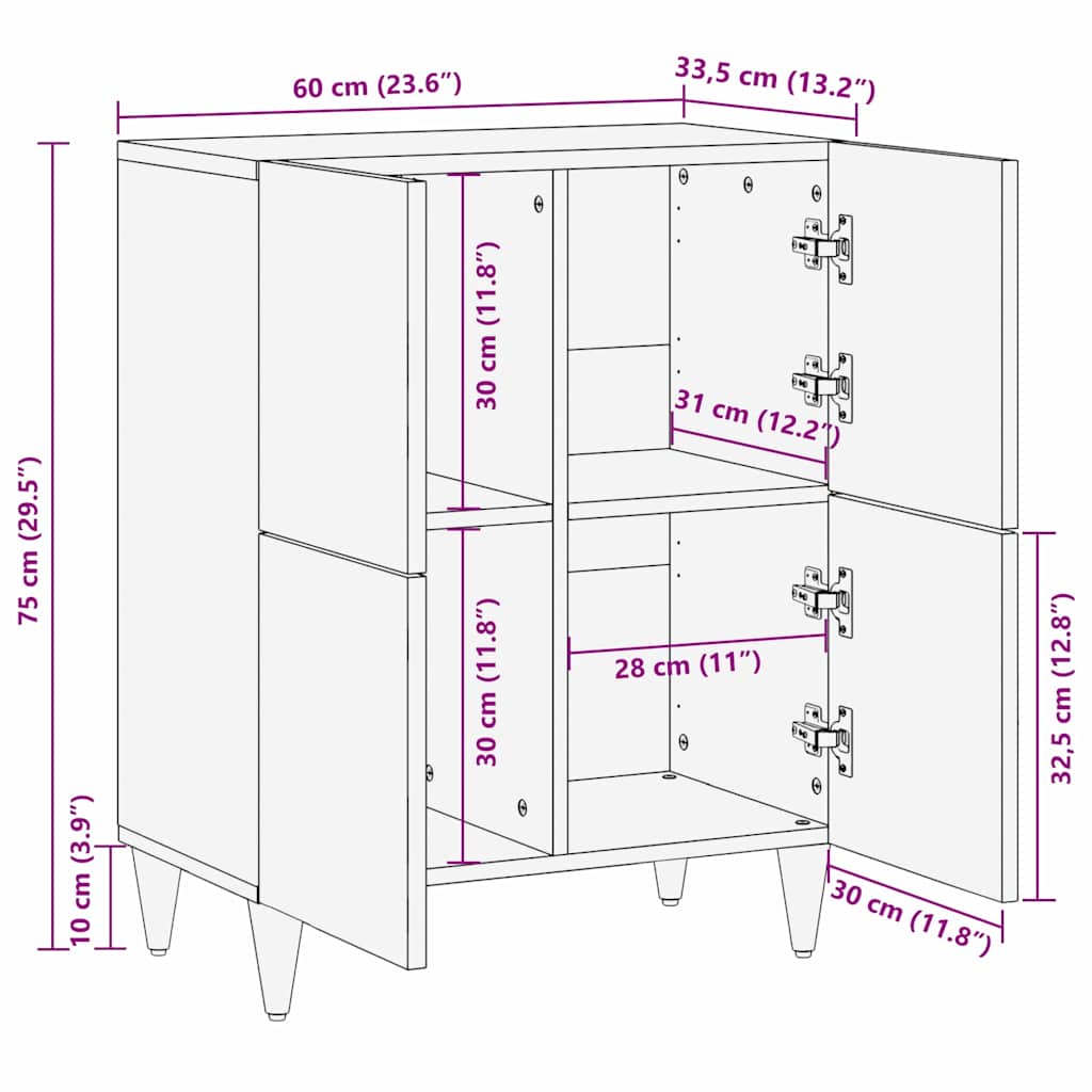 Credenza Marrone 60 x 33,5 x 75 cm Legno di mango massello
