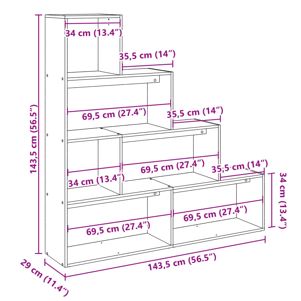 Libreria a 4 Ripiani Legno Vecchio 143,5x29x143,5 cm Truciolato | homemem39