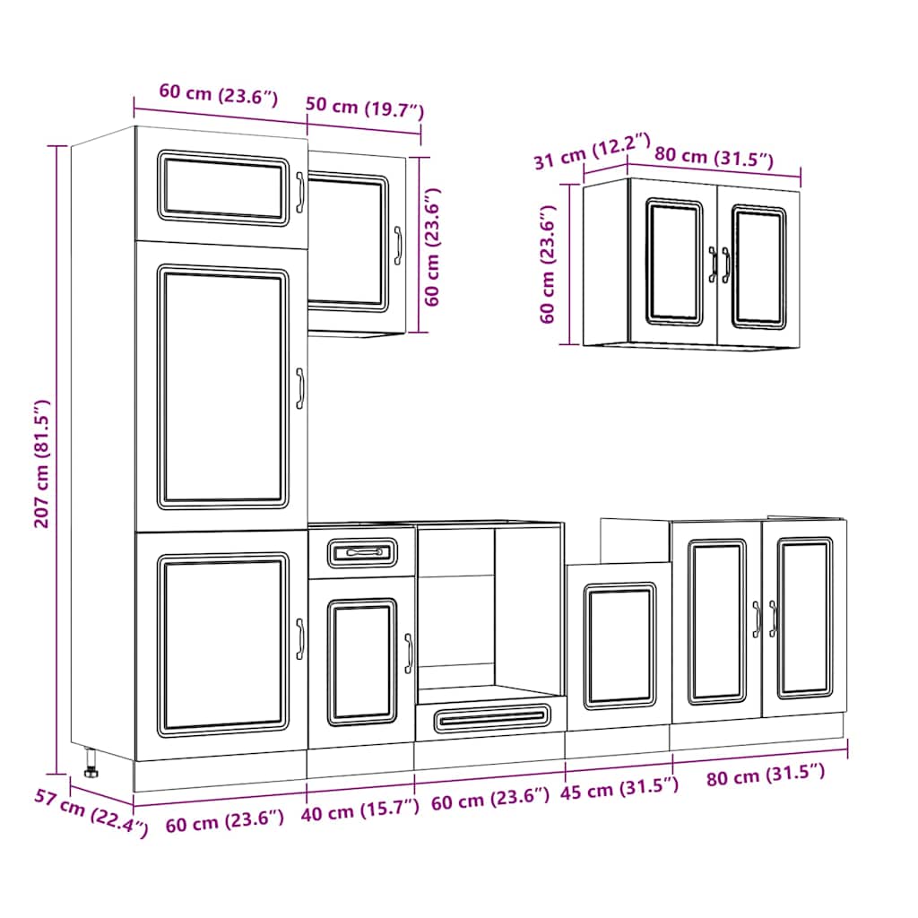 Set Mobili da Cucina 7 pz Kalmar Legno Vecchio in Truciolato