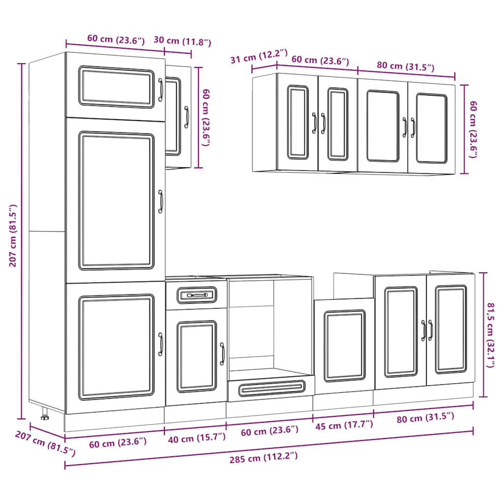 Set Mobili da Cucina 8 pz Kalmar Legno Vecchio in Truciolato | homemem39
