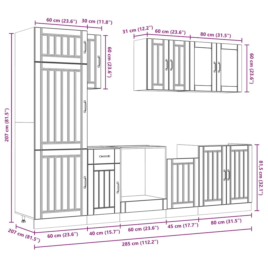 Set Mobili da Cucina 8 pz Lucca Rovere Fumo Legno Multistrato | homemem39