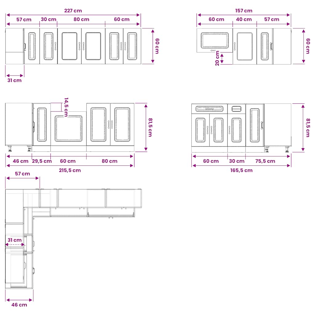 Set Mobili da Cucina 11 pz Kalmar Neri Legno Multistrato