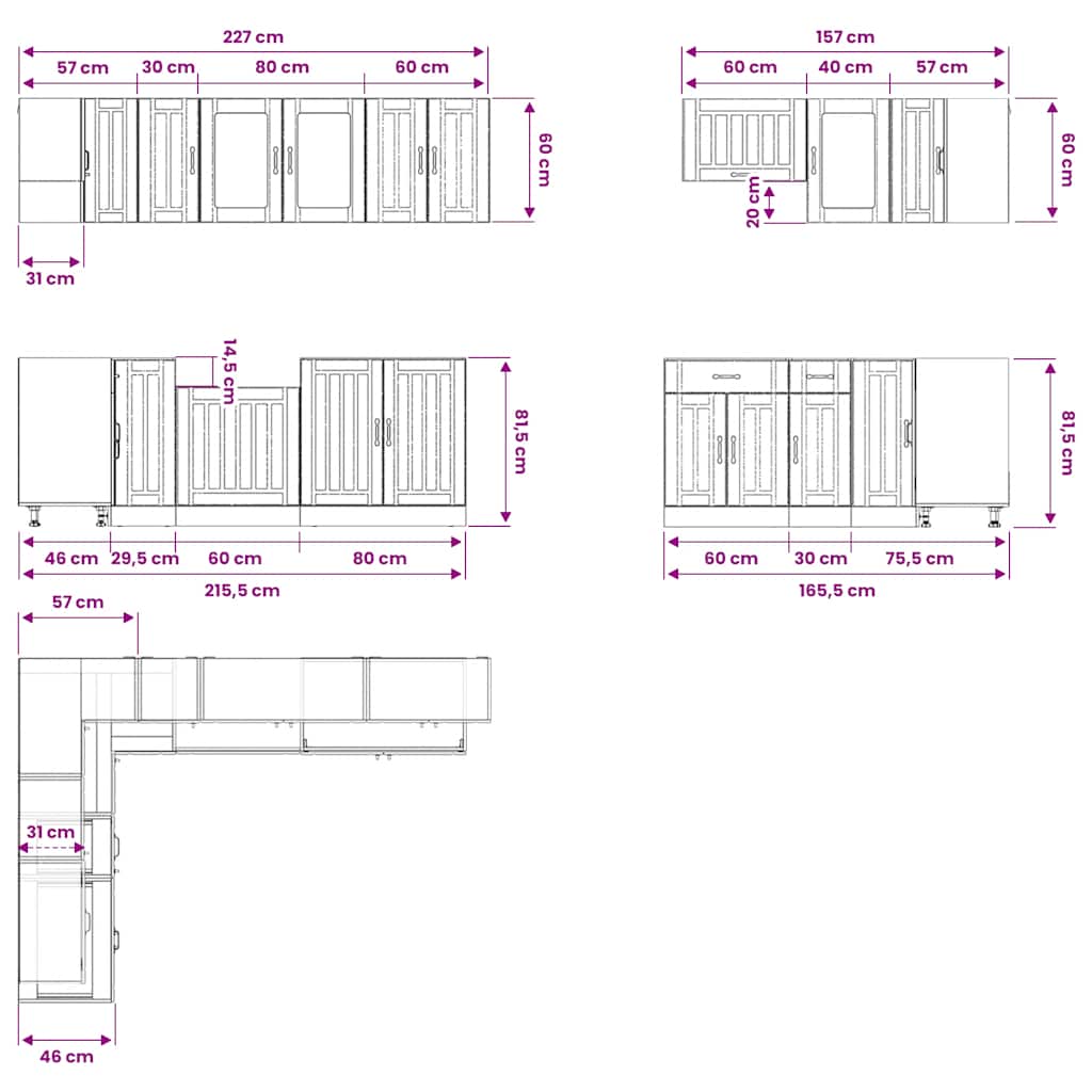 Set Mobili da Cucina 11 pz Lucca Grigio Cemento in Truciolato