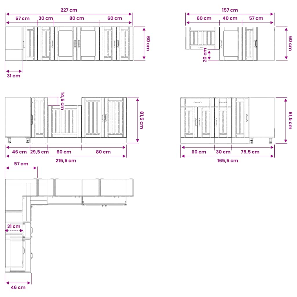 Set Mobili da Cucina 11 pz Lucca Rovere Artigianale Truciolato