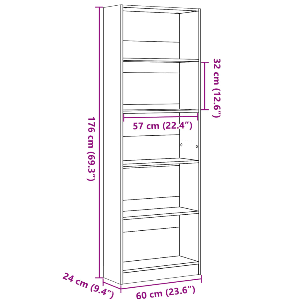 Libreria Grigio Sonoma 60x24x176 cm in Legno Multistrato | homemem39