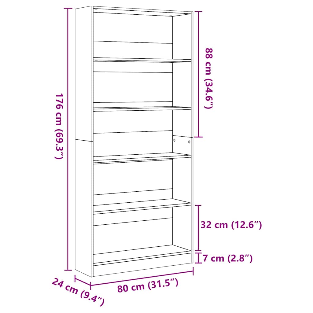 Libreria Legno Antico 80x24x176 cm in Legno Multistrato | homemem39
