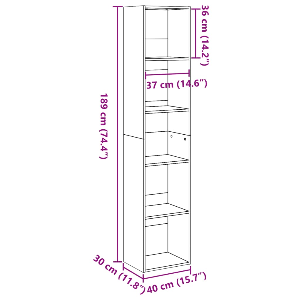 Libreria Grigio Cemento 40x30x189 cm in Legno Multistrato | homemem39