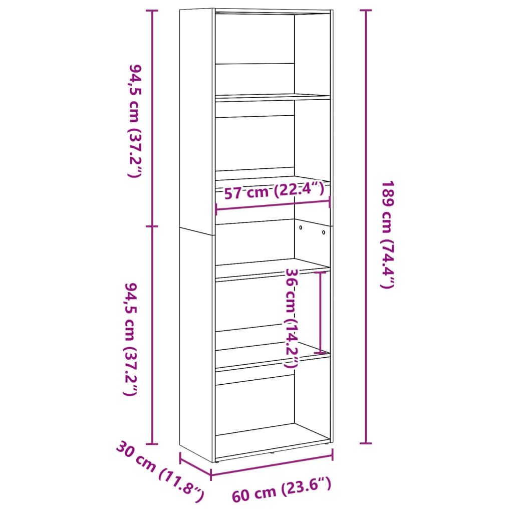 Libreria Rovere Artigianale 60x30x189 cm in Legno Multistrato