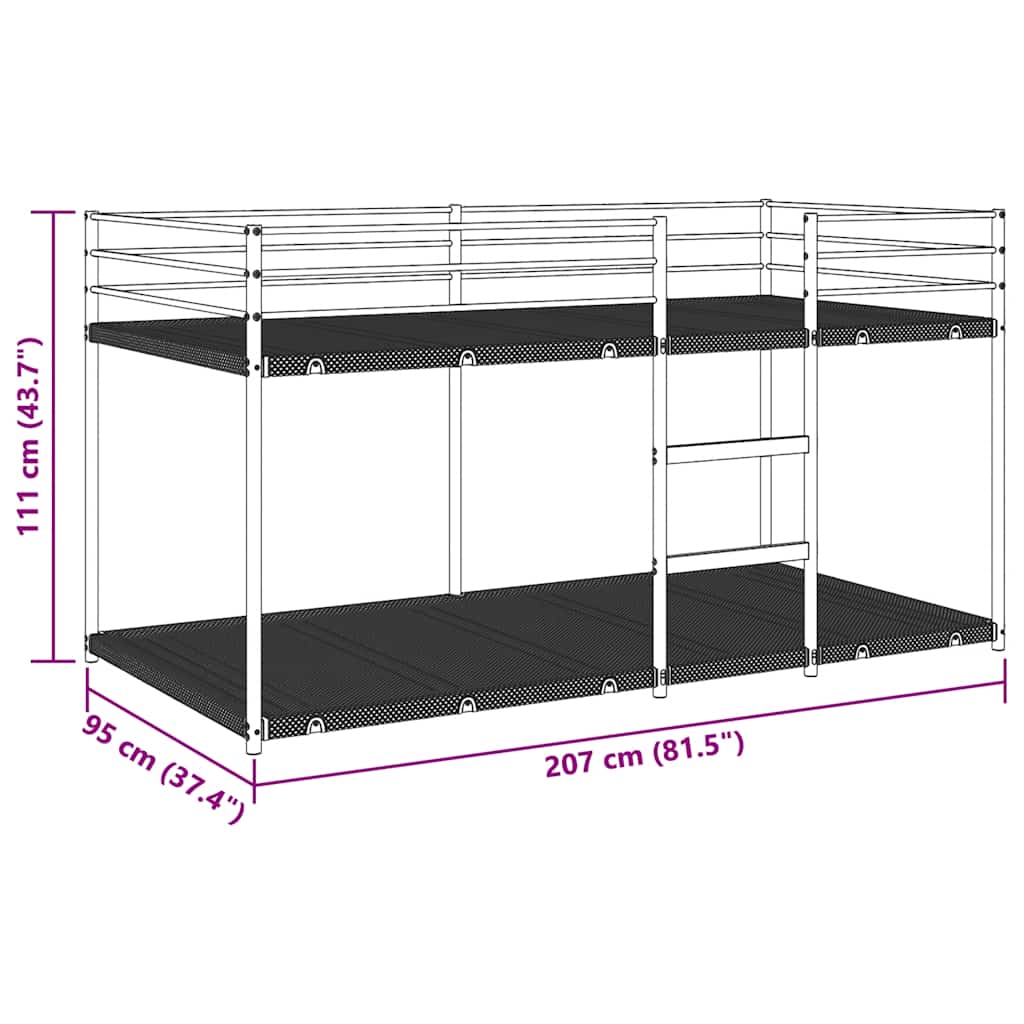 Letto a Castello senza Materasso Bianco 90x200 cm in Acciaio | homemem39