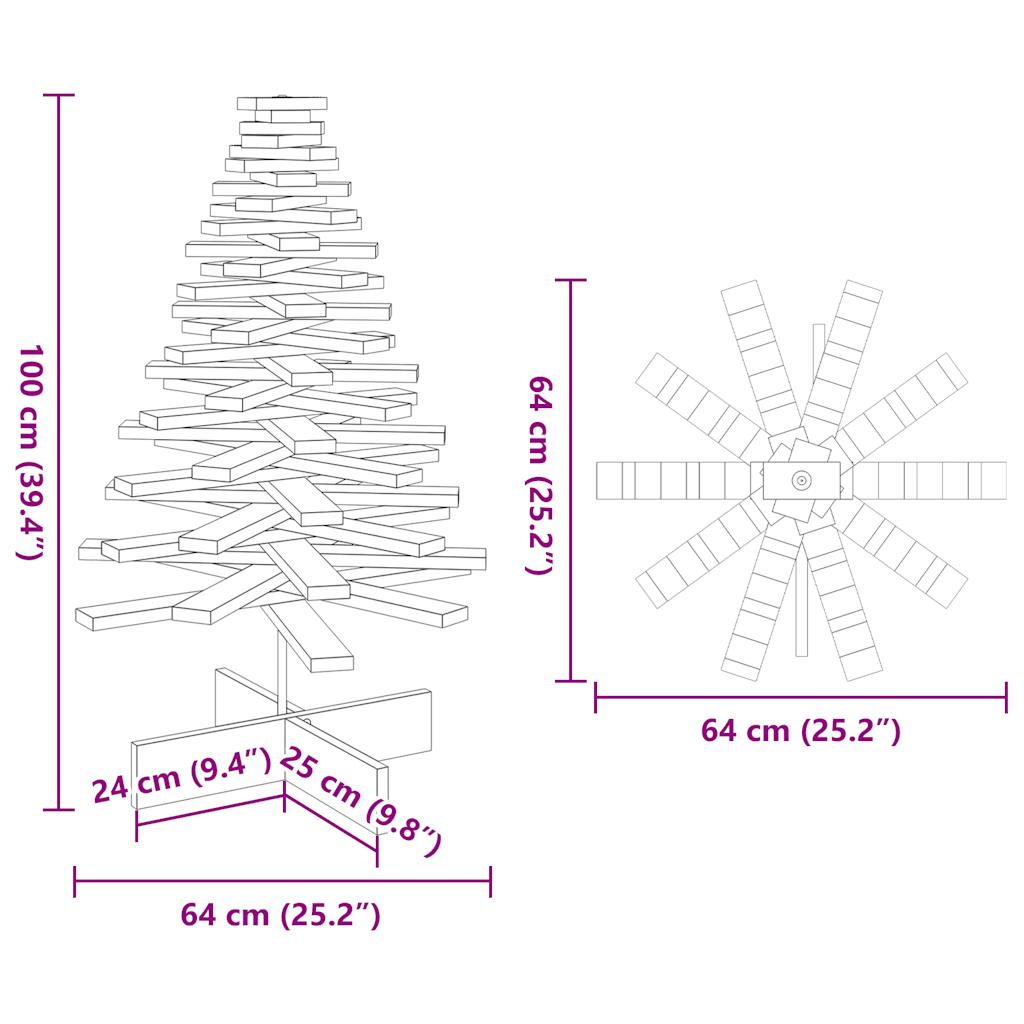 Albero di Natale Marrone Cera 100 cm in Legno Massello di Pino