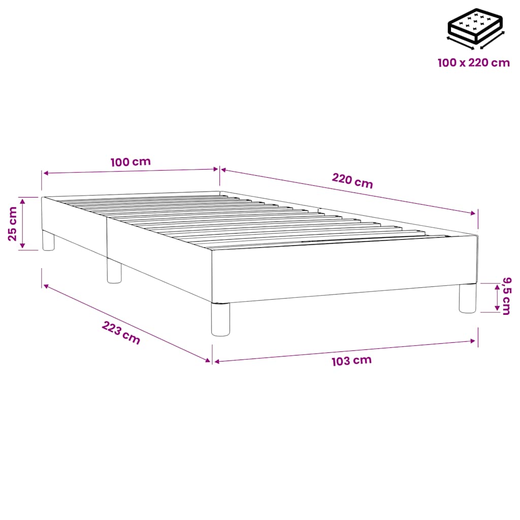 Letto a Molle senza Materasso Blu Scuro 100x220 cm in Velluto