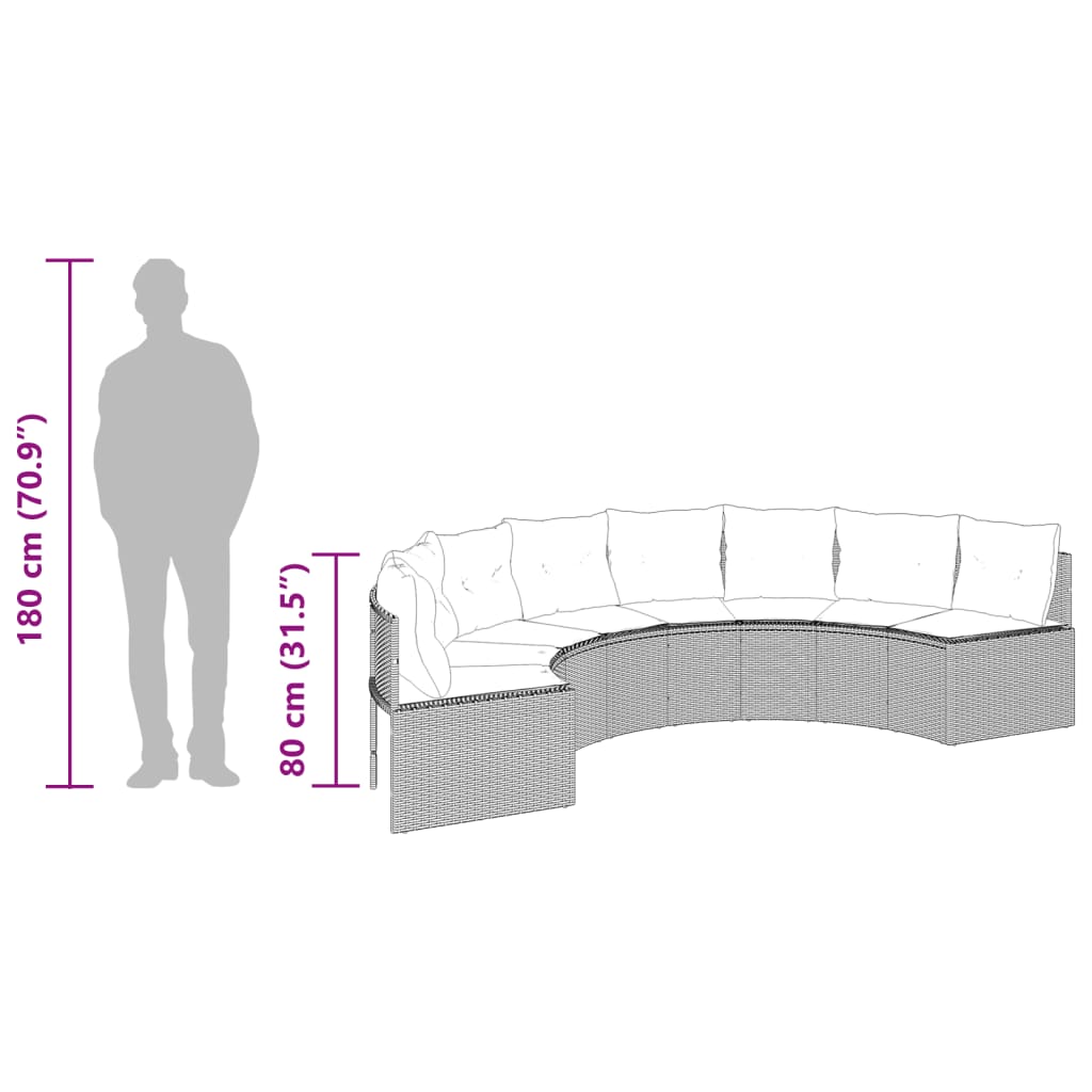 Divano da Giardino con Cuscini Semicircolare in Polyrattan | homemem39