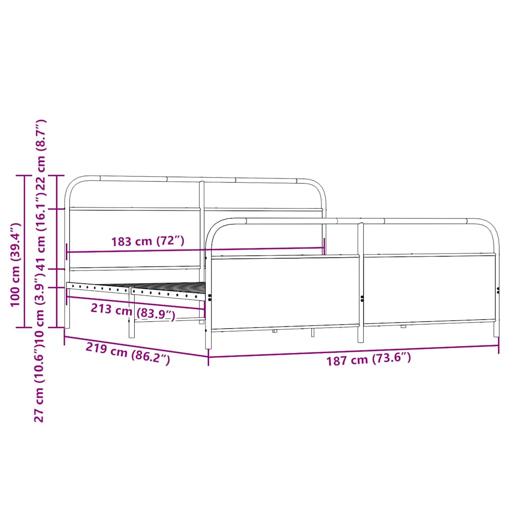 Giroletto senza Materaso in Metallo Rovere Fumo 183x213 cm | homemem39