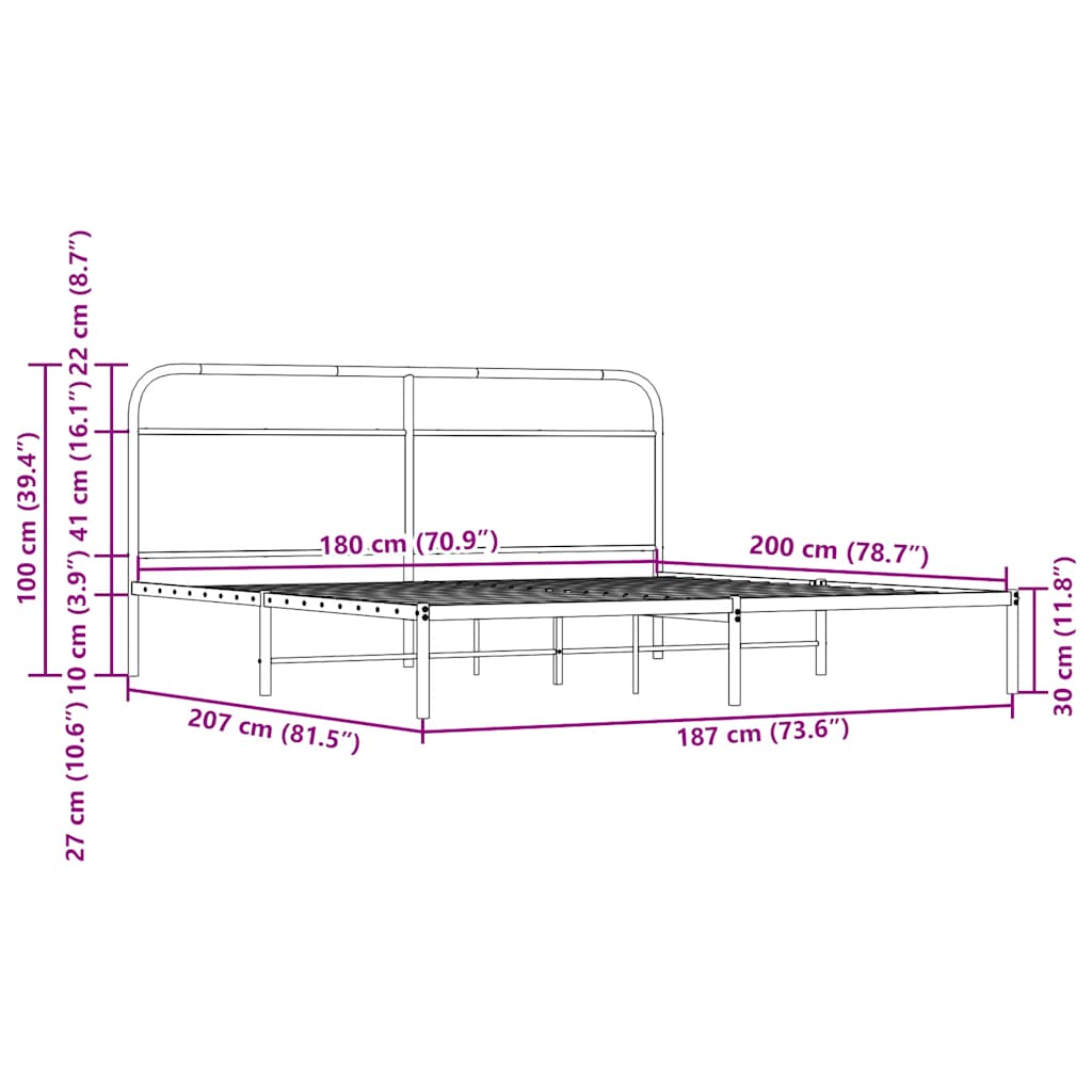 Giroletto senza Materaso in Metallo Rovere Marrone 180x200 cm - homemem39
