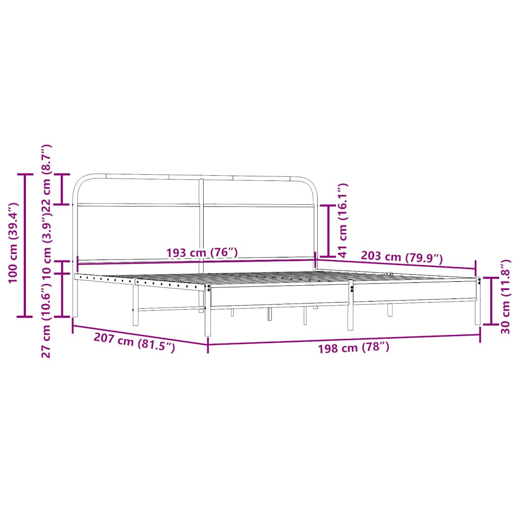 Giroletto senza Materaso in Metallo Rovere Fumo 193x203 cm | homemem39