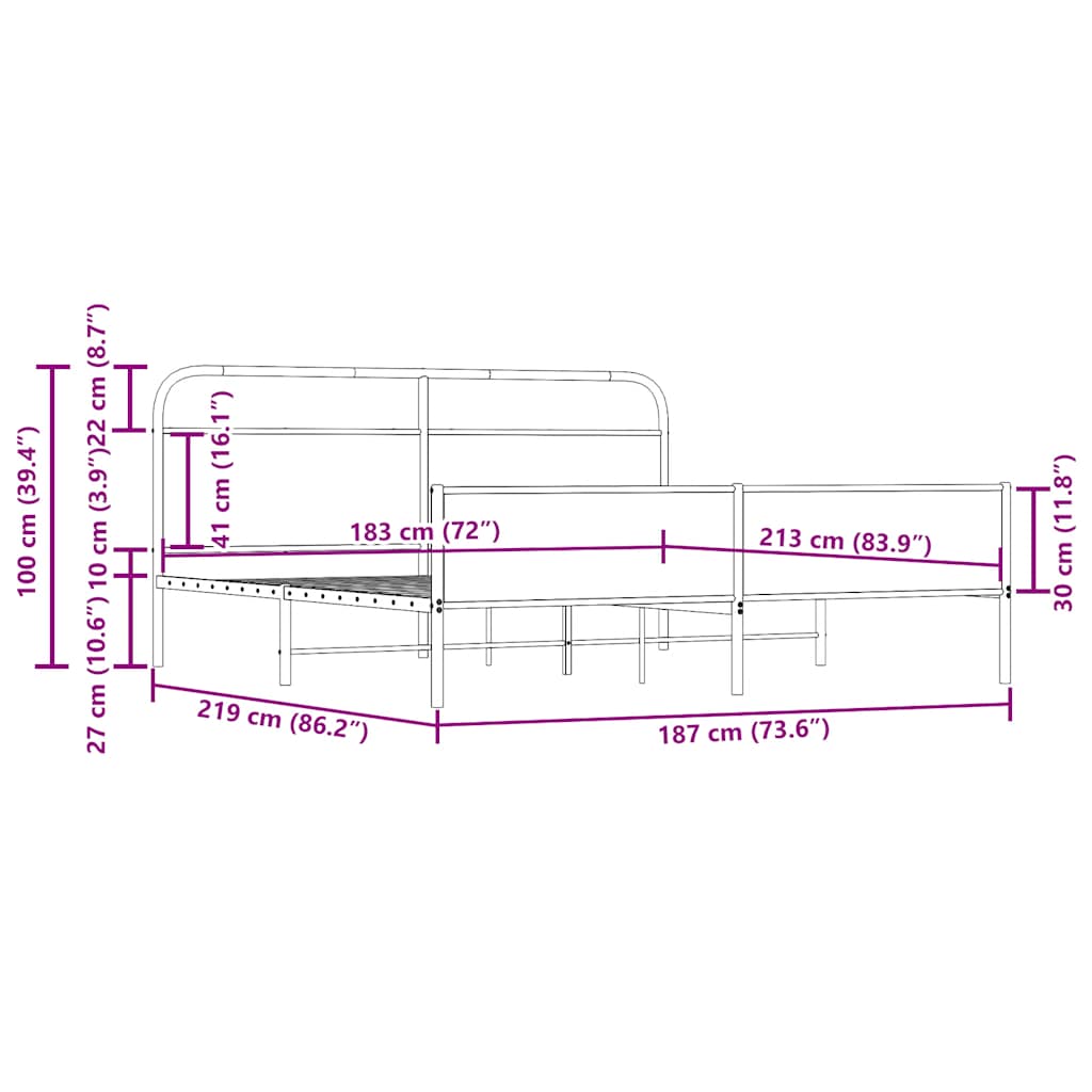 Giroletto senza Materaso in Metallo Rovere Fumo 183x213 cm | homemem39