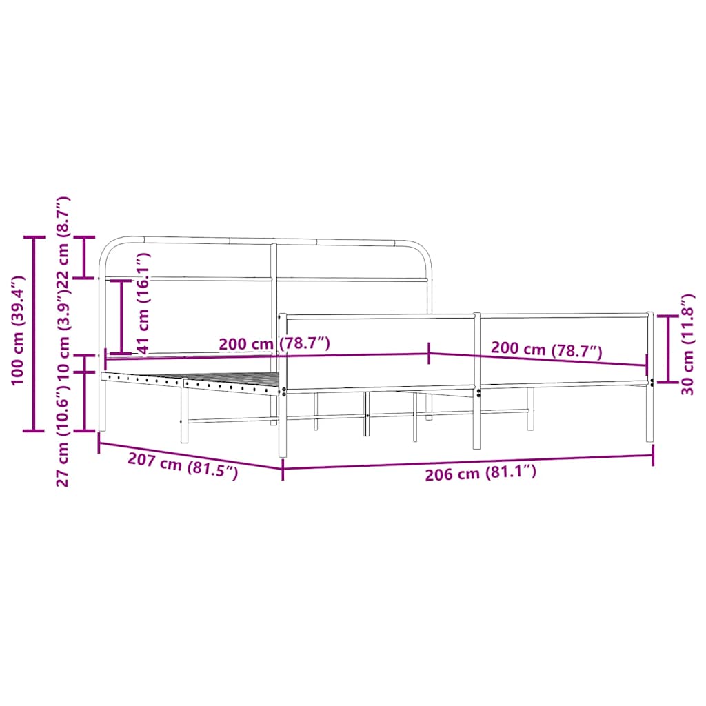 Giroletto senza Materaso in Metallo Rovere Fumo 200x200 cm | homemem39