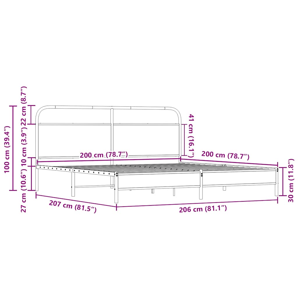 Giroletto senza Materaso in Metallo Rovere Sonoma 200x200 cm | homemem39