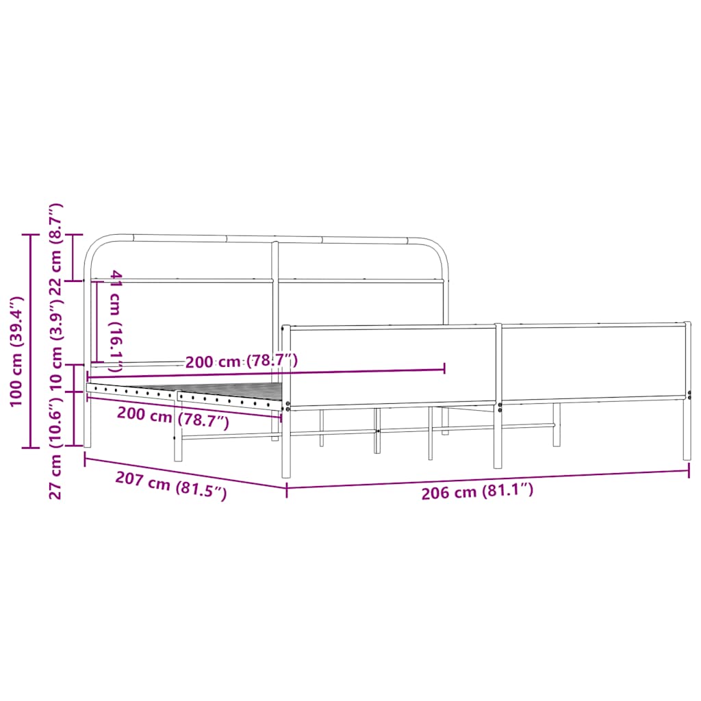 Giroletto senza Materaso in Metallo Rovere Sonoma 200x200 cm | homemem39