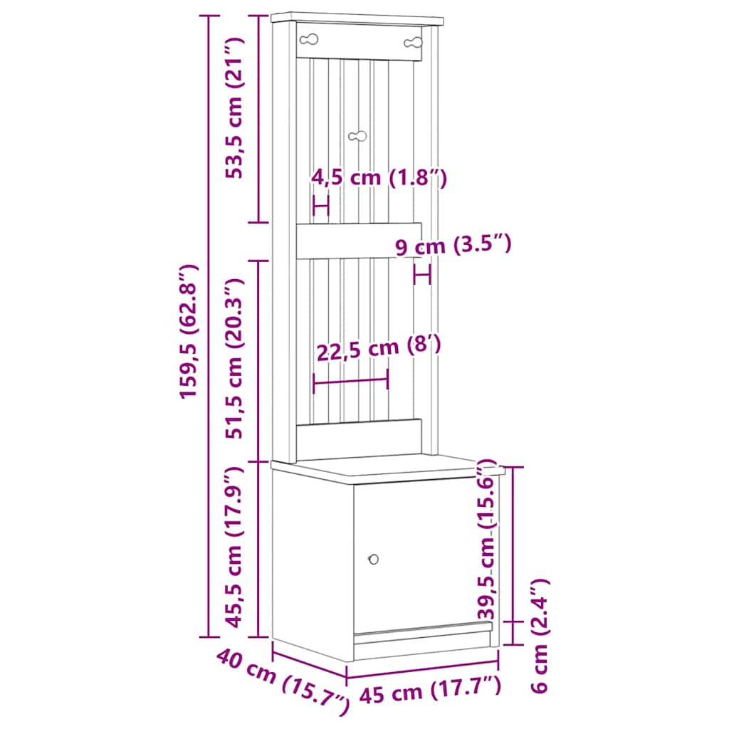 Albero da Ingresso SANDNES 45x40x159,5 cm in Legno di Pino | homemem39