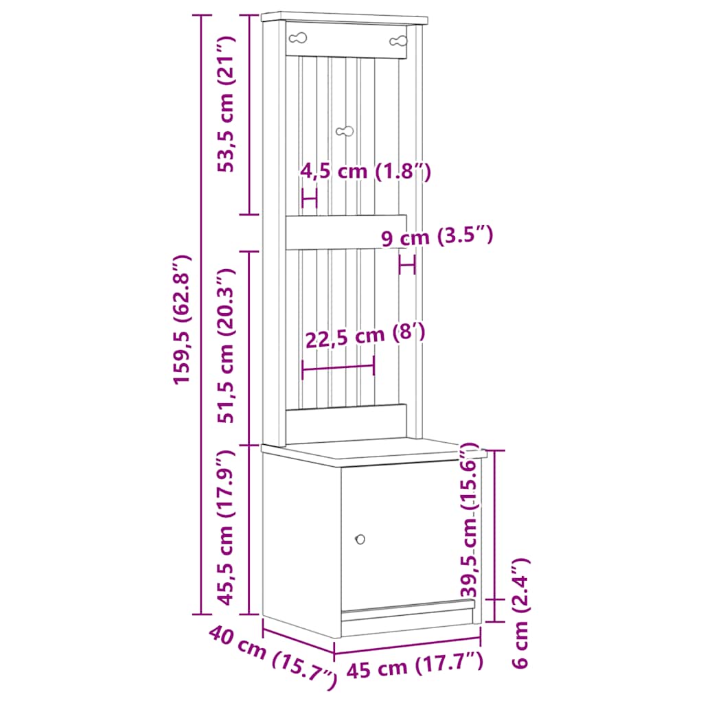 Albero da Ingresso SANDNES 45x40x159,5 cm in Legno di Pino | homemem39