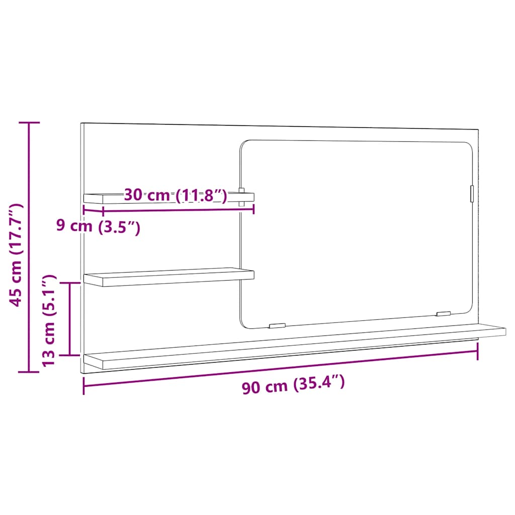 Mobile Bagno Specchio Rovere Artigianale 90x11x45 cm Truciolato | homemem39