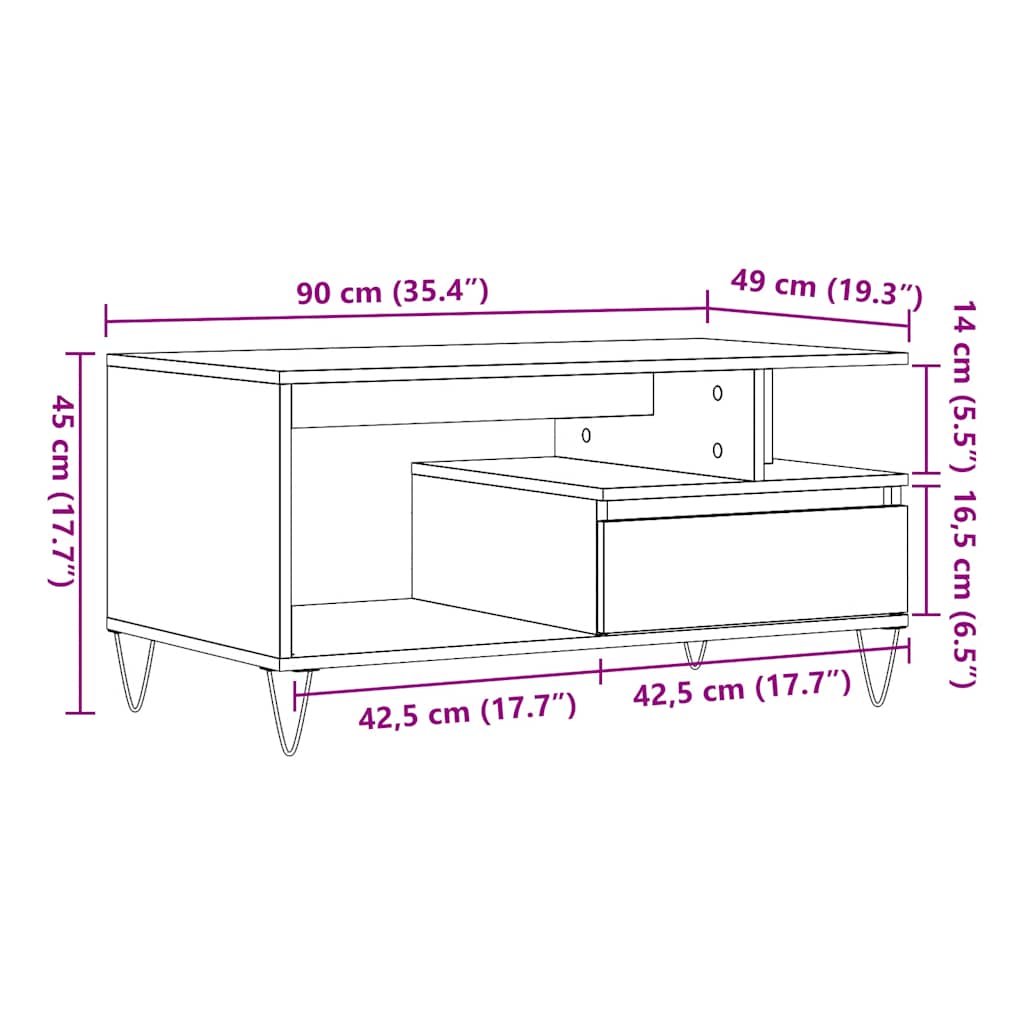 Tavolino Salotto Rovere Artigianale 90x49x45 cm Multistrato | homemem39