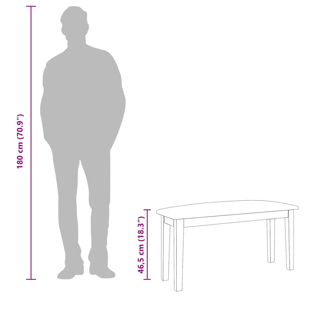 Panca 90 cm Marrone in Legno Massello di Hevea - homemem39