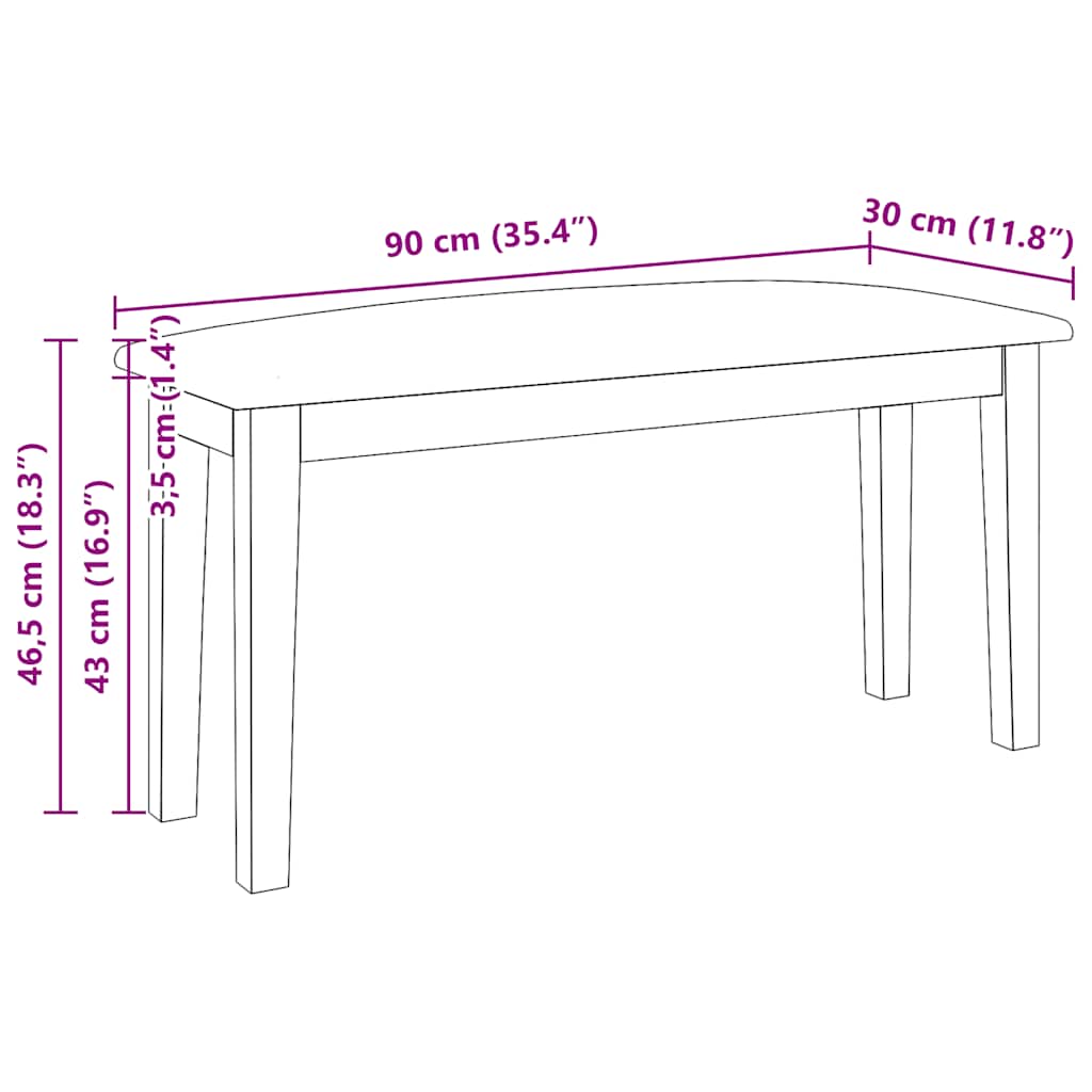 Panca 90 cm Marrone in Legno Massello di Hevea | homemem39
