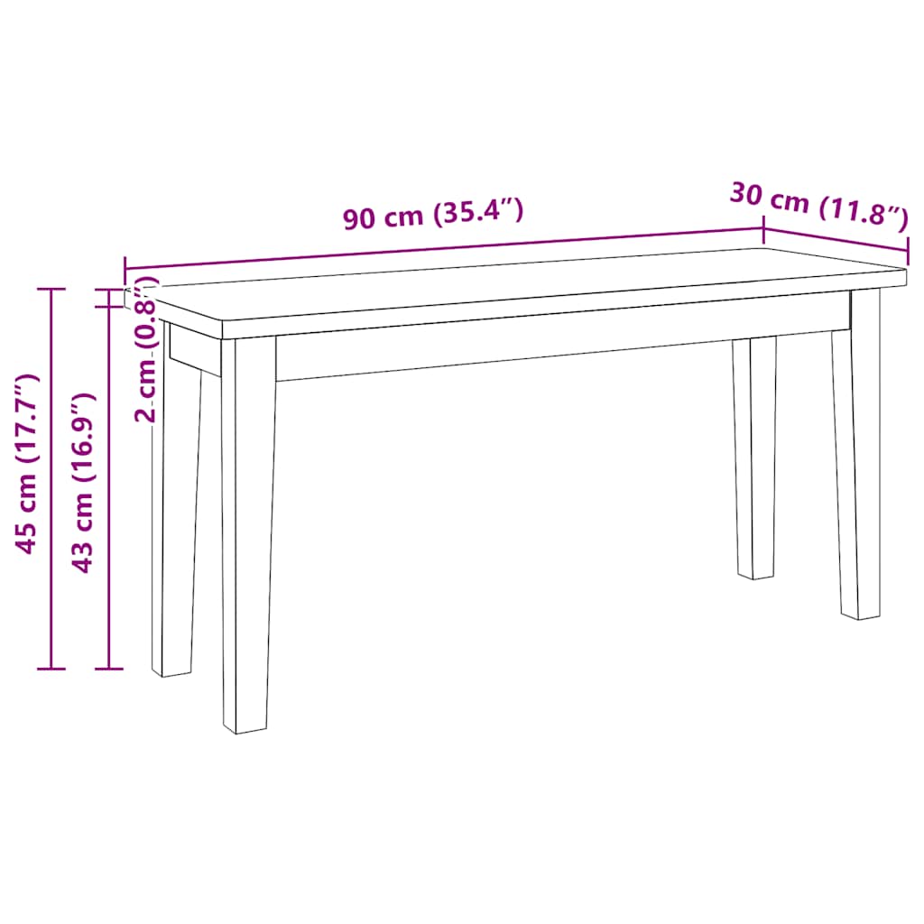 Panca 90 cm in Legno Massello di Hevea | homemem39