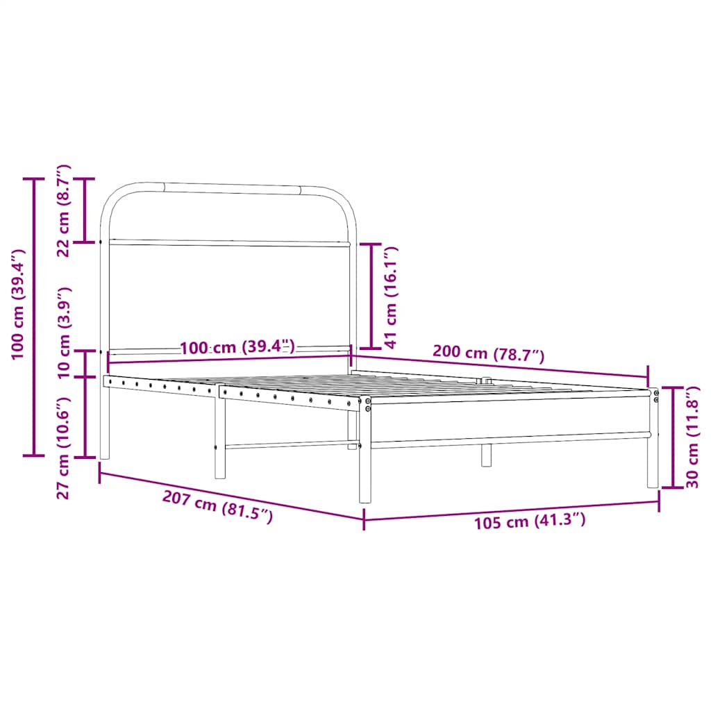 Giroletto senza Materasso Rovere Fumo 100x200 cm in Truciolato - homemem39
