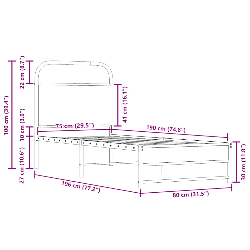 Giroletto senza Materasso Rovere Fumo 75x190 cm in Truciolato