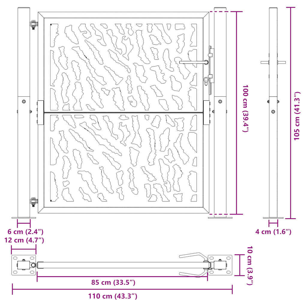 Cancello da giardino nero 100x100 cm in acciaio con design a traliccio | homemem39